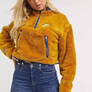 Nike cropped gold and blue half zip Sherpa pullover